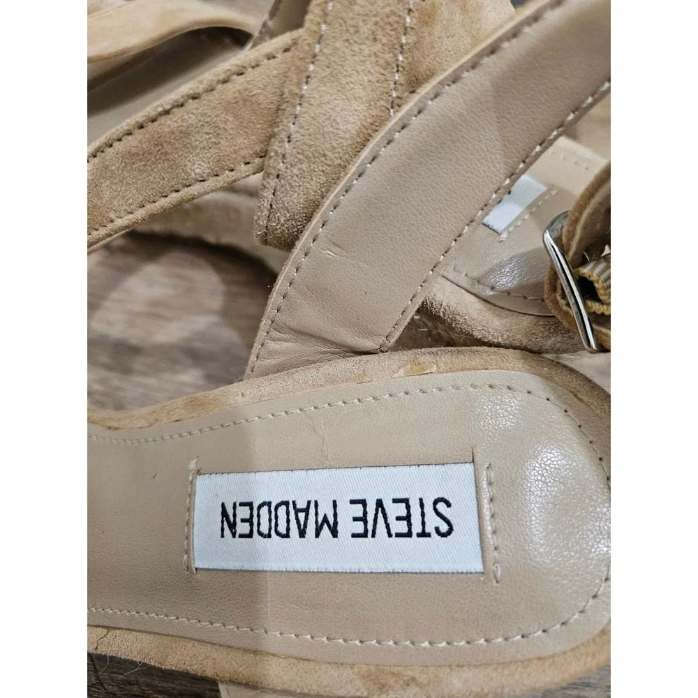 Steve Madden Womens Tan Suede Espadrille Wedge Sandals Ankle Strap Size 8